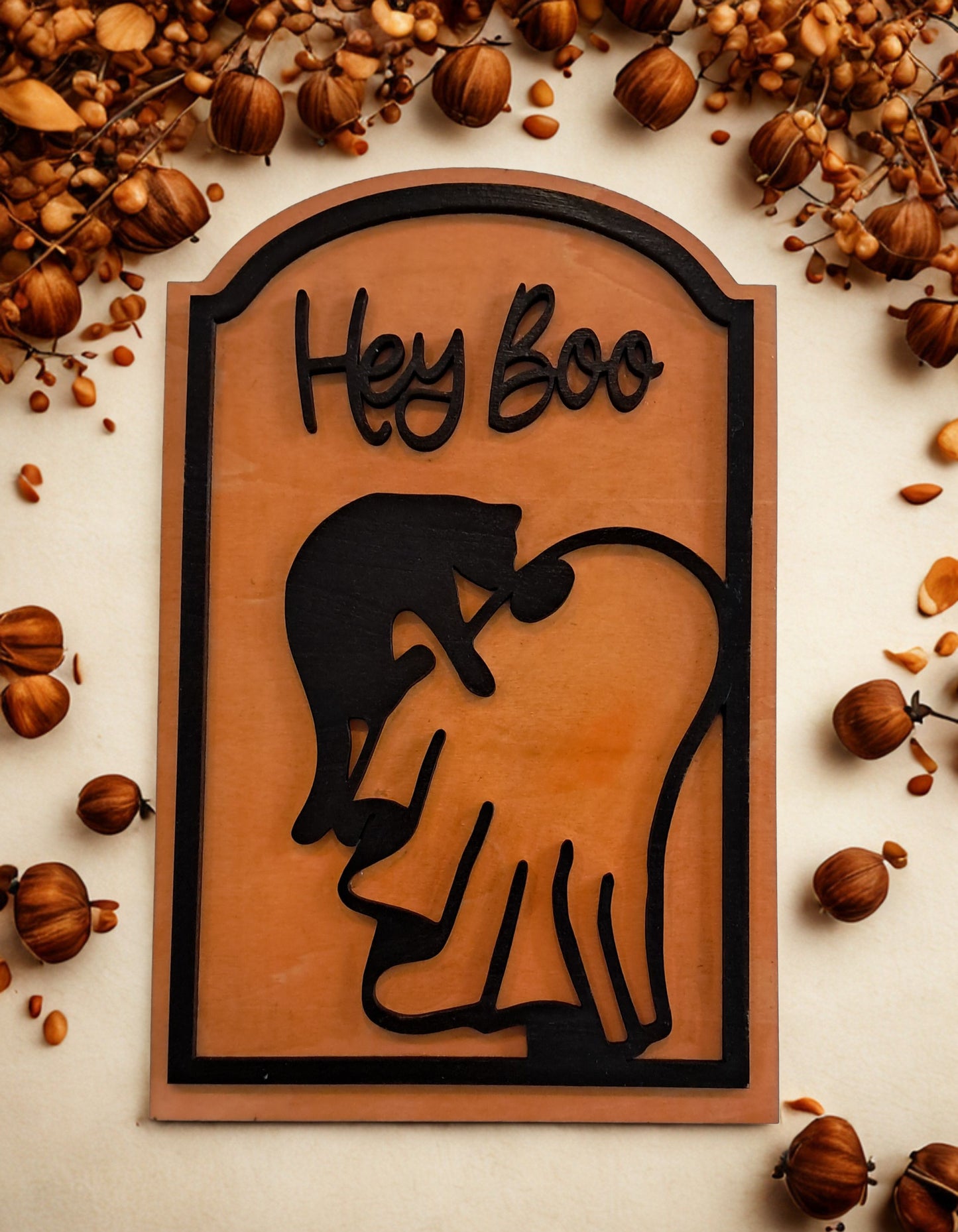 Enjoy this insert of "Hey Boo" insert only —an adorable way to bring some whimsical Halloween decor to your home. This insert fits into the interchangeable frame that can be purchased with an insert. The insert measures 5 x 7 inches. Please note: No frame comes with this purchase. Please allow 5 -7 days for processing time as this item will be made to order. Thank you.