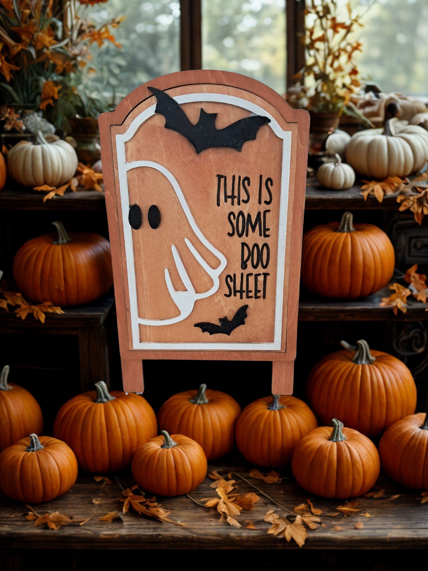 Enjoy this tabletop frame with the "This is Some Boo Sheet" insert—an adorable way to bring some whimsical Halloween decor to your home. This frame is an interchangeable system; you can swap out the inserts for the seasons, holidays, or celebrations you enjoy. Other inserts are sold separately. The insert measures 5 x 7 inches. Please allow 5 -7 days for processing as this item will be made to order. Thank you.