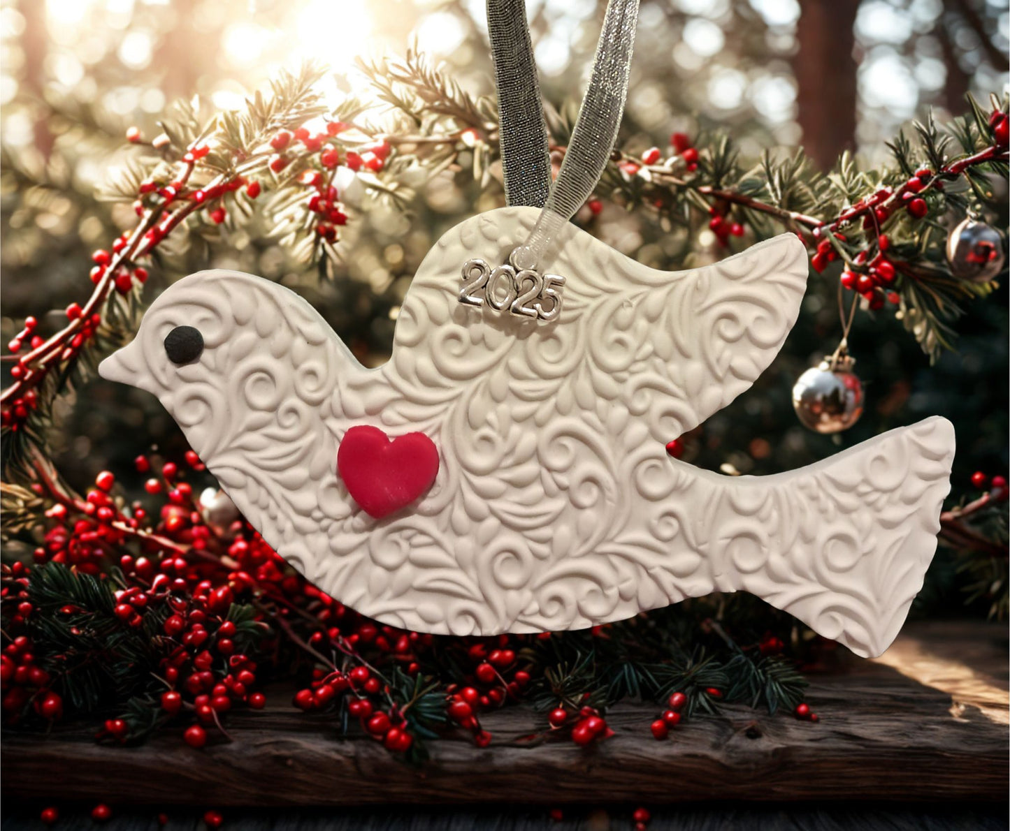 Handmade Dove Ornament with Heart
