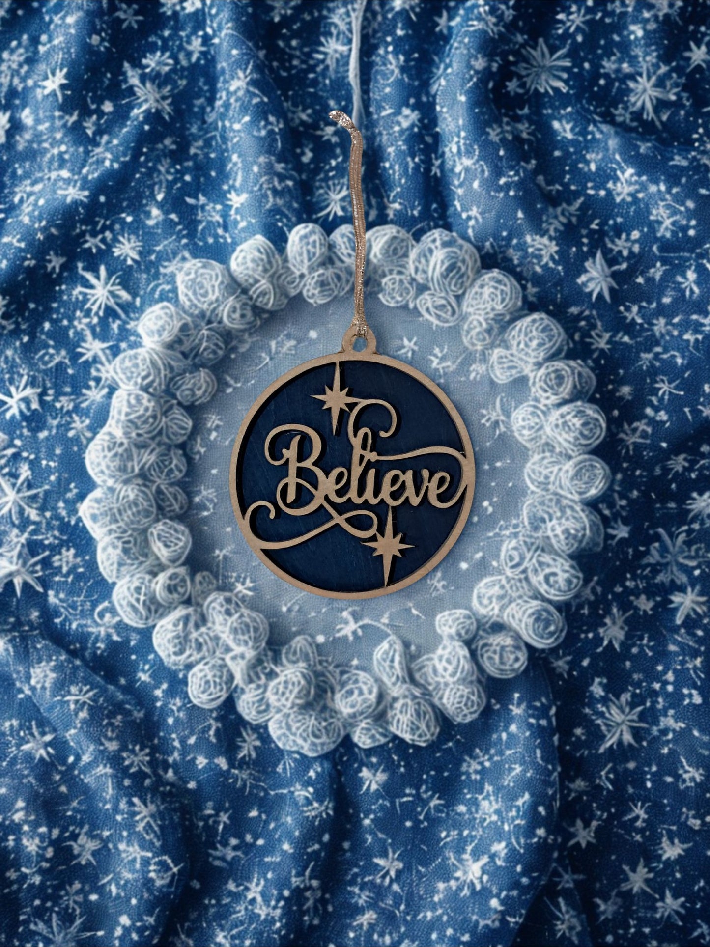 Believe Ornament - Blue & Silver