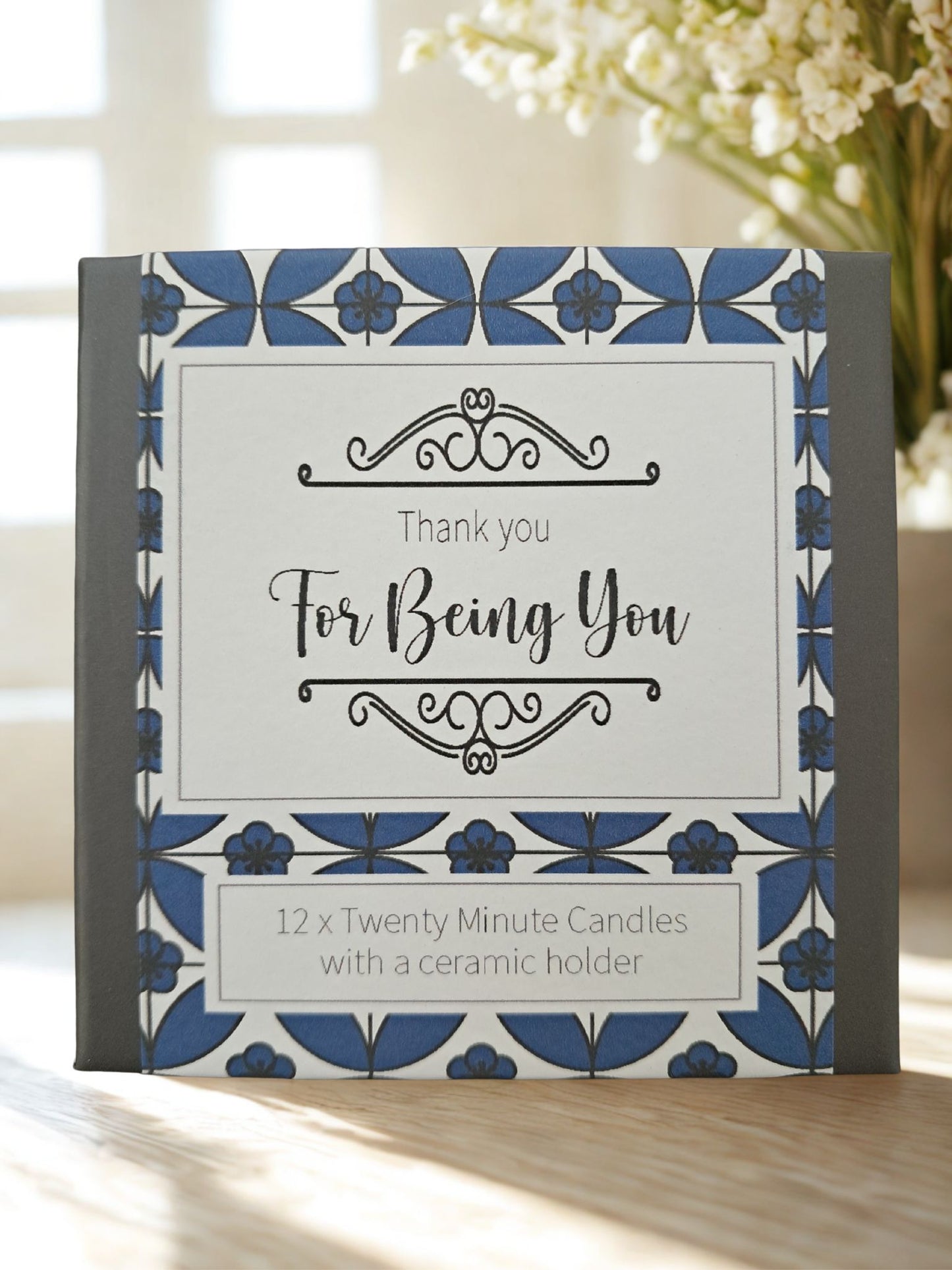 The Gift of Time... "You" time to be specific... what could be better? A wonderful gift for a special person to say, I love you exactly the way you are! "Thank you for being you!" "Don't ever change!" A box of 12 candles complete with small ceramic holder. Grab a cup of coffee or tea, find a quiet place, perhaps turn on some of your favorite music, or just concentrate on your breathing, close your eyes and take this time to rest, relax and recharge. Candles have an approximate 20 minute burn time. The gift 