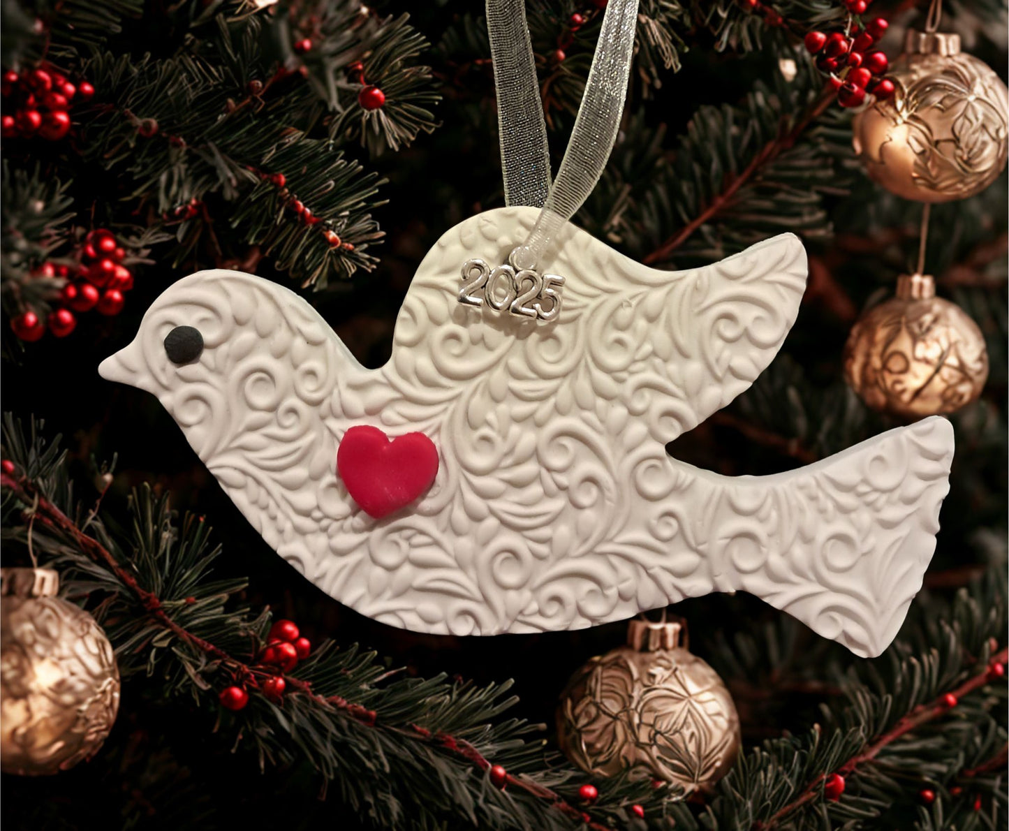 Handmade Dove Ornament with Heart