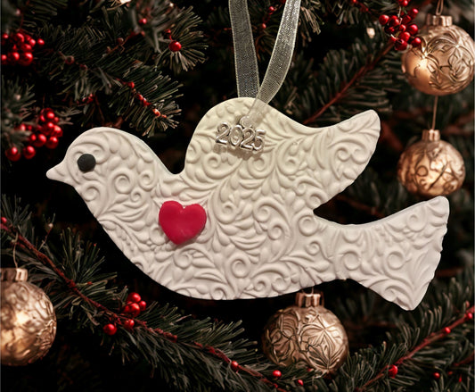 Handmade Dove Ornament with Heart