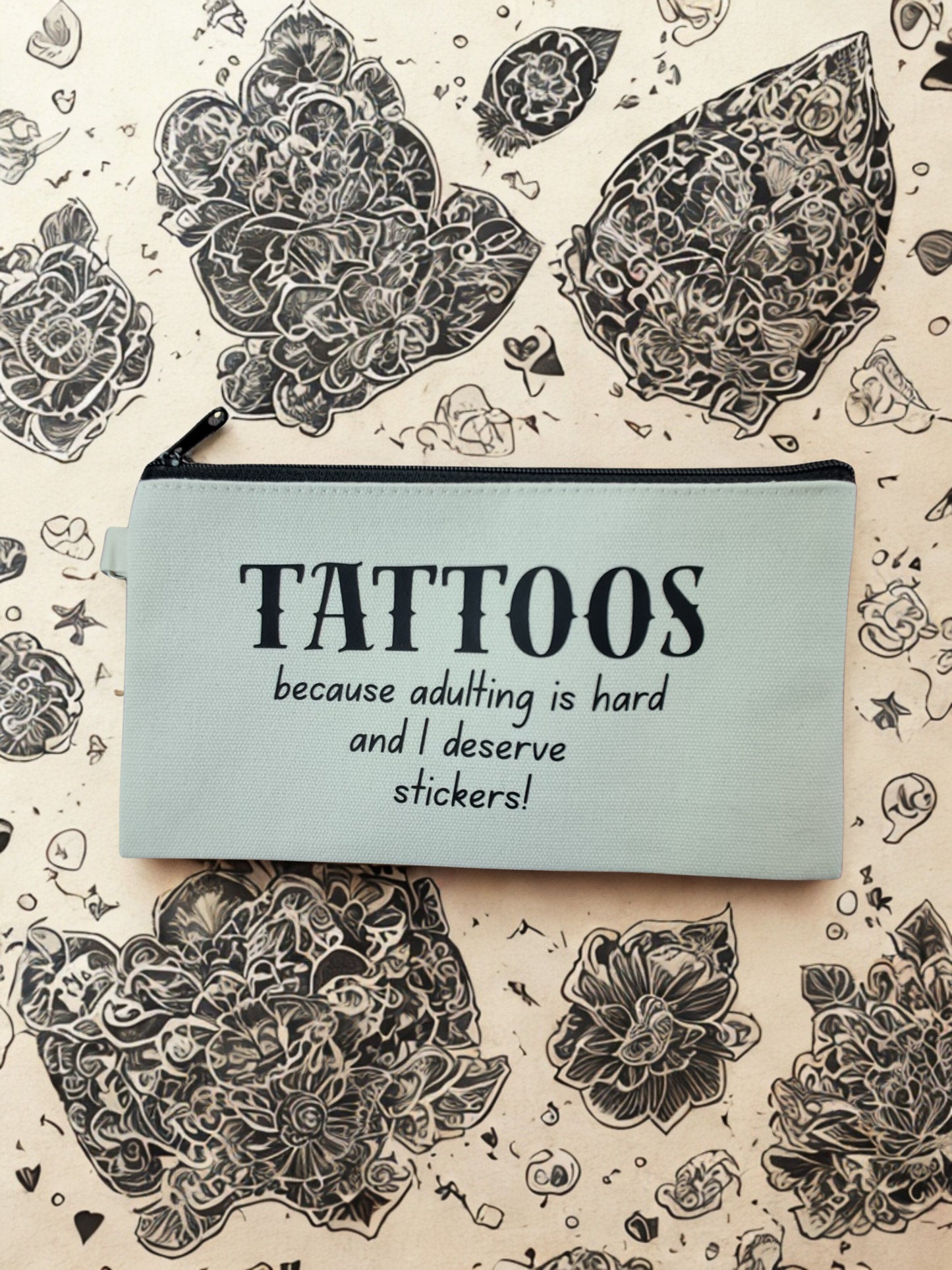 Canvas Zippered Bag - Tattoos
