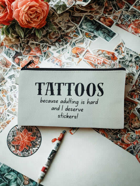 Canvas Zippered Bag - Tattoos